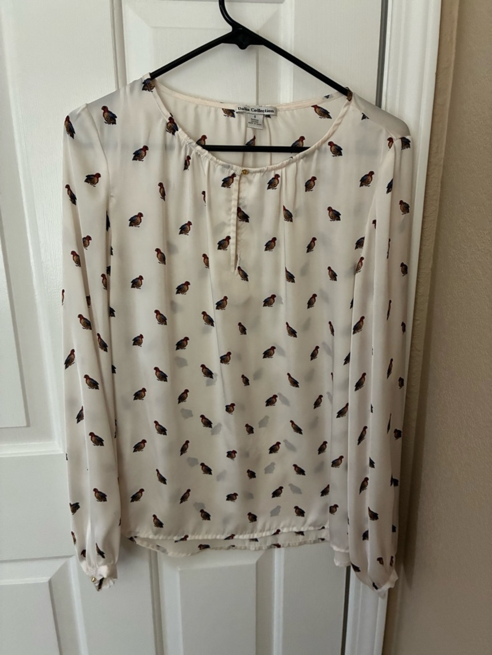 Dalia Collection Cream Blouse with Bird Print